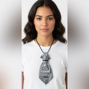 Mens Silk Polka Dot Necktie Bib Necklace Grey